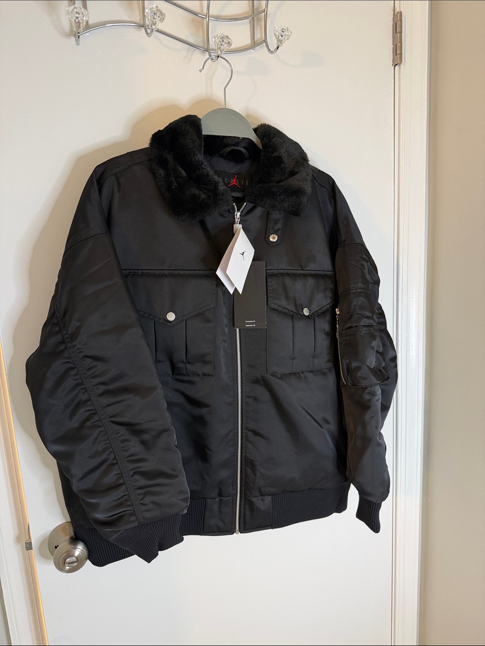Jordan Black Bomber Jacket with Faux Fur Collar